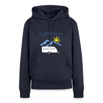 caravan is calling - Frauen Premium Bio Hoodie - Navy - Vorne - Julia (174cm)