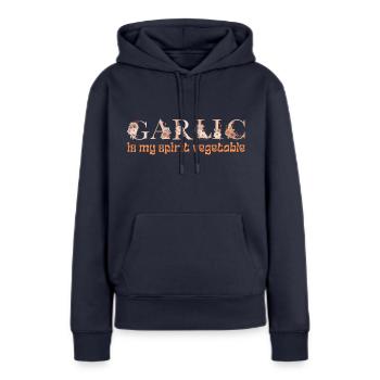 KNOBLAUCH IST MEIN GEISTERGEMÜSE - Frauen Premium Bio Hoodie - Navy - Vorne - Julia (174cm)