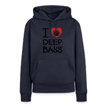 J'ADORE LA BASSE PROFONDE - Sweat à capuche Premium bio Femme - bleu marine - Devant - Julia (174cm)