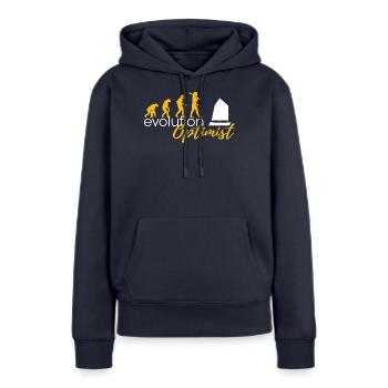 Evolution Of Optimists - Sweat à capuche Premium bio Femme - bleu marine - Devant - Julia (174cm)