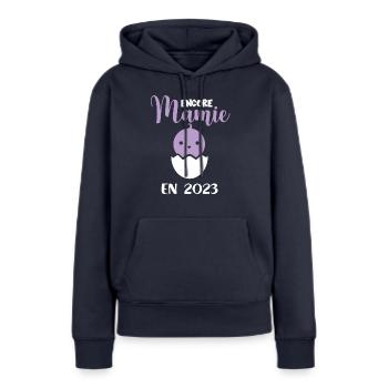Encore Mamie 2023 Cadeau Naissance Future Grand Mè - Sweat à capuche Premium bio Femme - bleu marine - Devant - Julia (174cm)
