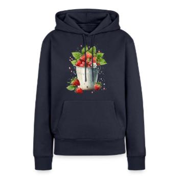 Seau de fraises - Sweat à capuche Premium bio Femme - bleu marine - Devant - Julia (174cm)