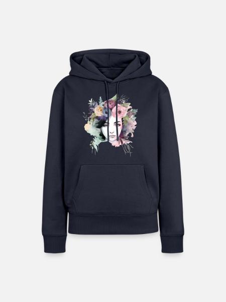 Frau mit Blumen - Frauen Premium Bio Hoodie - Navy