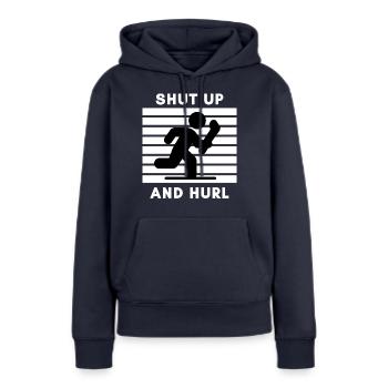Hurling: Aufhalten und schleudern. - Frauen Premium Bio Hoodie - Navy - Vorne - Julia (174cm)