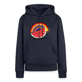 MOTIF D’ÉTÉ/MELONE - Sweat à capuche Premium bio Femme - bleu marine - Devant - Julia (174cm)