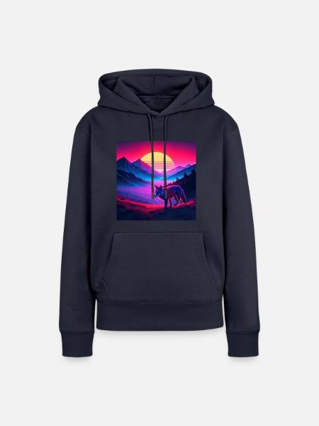 Neon Fox Sunset - Frauen Premium Bio Hoodie - Navy