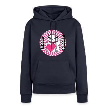 Cher chat chanceux - Sweat à capuche Premium bio Femme - bleu marine - Devant - Julia (174cm)