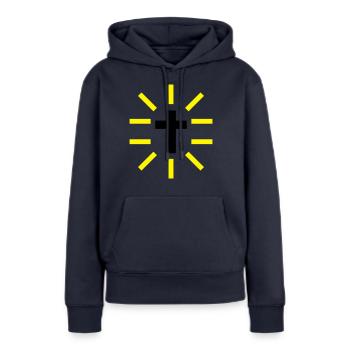 jesus - Sweat à capuche Premium bio Femme - bleu marine - Devant - Julia (174cm)