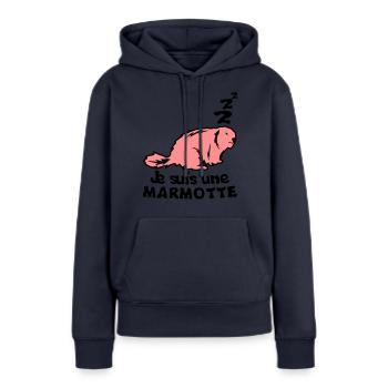 je suis une marmotte animal expression - Sweat à capuche Premium bio Femme - bleu marine - Devant - Julia (174cm)