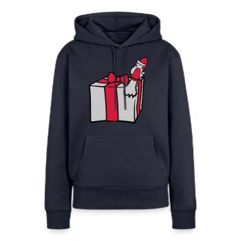 L’oie éclate de cadeau - Sweat à capuche Premium bio Femme - bleu marine - Devant - Julia (174cm)