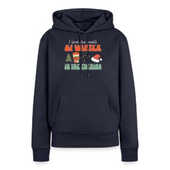 J’adore l’odeur de l’hiver le soir de - Sweat à capuche Premium bio Femme - bleu marine - Devant - Julia (174cm)