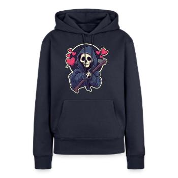 Faucheuse - Sweat à capuche Premium bio Femme - bleu marine - Devant - Julia (174cm)