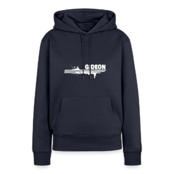Gideon als Farbklecks - Frauen Premium Bio Hoodie - Navy - Vorne - Julia (174cm)