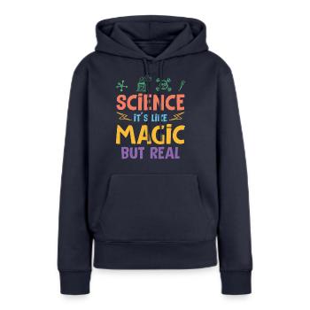 Science science magique - Sweat à capuche Premium bio Femme - bleu marine - Devant - Julia (174cm)