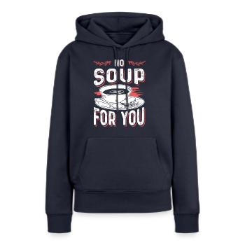 soupe savoureuse - Sweat à capuche Premium bio Femme - bleu marine - Devant - Julia (174cm)