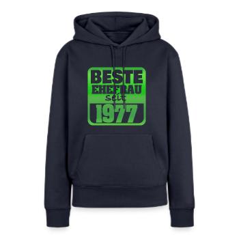 Femme 1977 - Sweat à capuche Premium bio Femme - bleu marine - Devant - Julia (174cm)