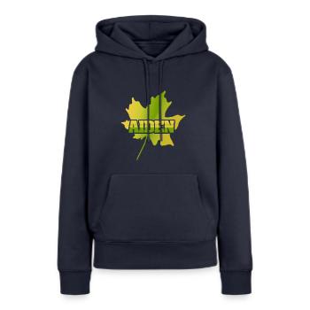 Herbst für Aiden Aiden Ahornblatt - Frauen Premium Bio Hoodie - Navy - Vorne - Julia (174cm)