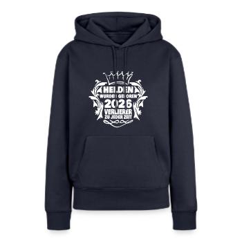 geboren 2026 - Frauen Premium Bio Hoodie - Navy - Vorne - Julia (174cm)