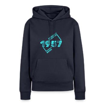 1957 - Frauen Premium Bio Hoodie - Navy - Vorne - Julia (174cm)