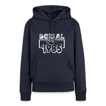 Sozial 1985 - Frauen Premium Bio Hoodie - Navy - Vorne - Julia (174cm)