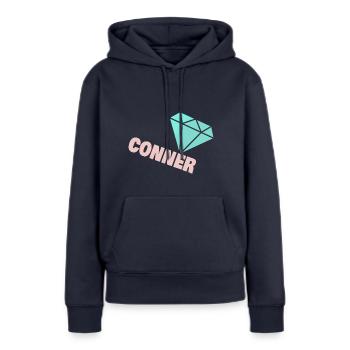 Conner - Sweat à capuche Premium bio Femme - bleu marine - Devant - Julia (174cm)