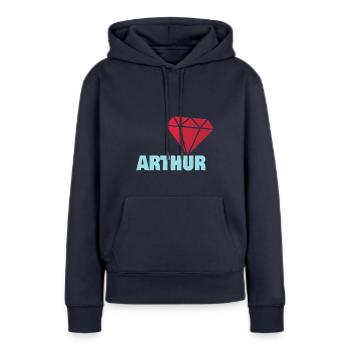 Noble Arthur - Sweat à capuche Premium bio Femme - bleu marine - Devant - Julia (174cm)