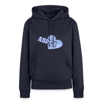 Amour Aspen - Sweat à capuche Premium bio Femme - bleu marine - Devant - Julia (174cm)