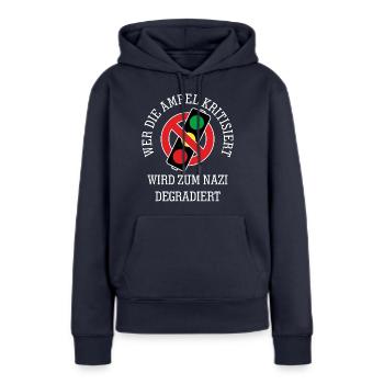 Qui critique le feu tricolore - Sweat à capuche Premium bio Femme - bleu marine - Devant - Julia (174cm)