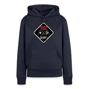 Zone des joueurs - Sweat à capuche Premium bio Femme - bleu marine - Devant - Julia (174cm)