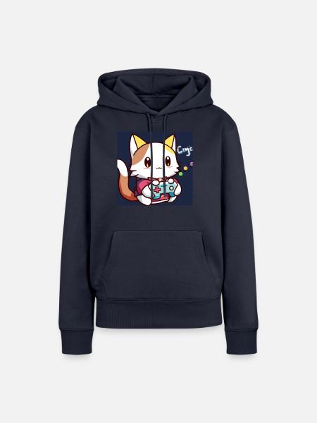 kaweii cat playing computer games - Frauen Premium Bio Hoodie - Navy
