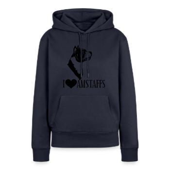 stafford © - www.dog-power.nl - Frauen Premium Bio Hoodie - Navy - Vorne - Julia (174cm)