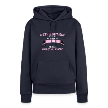 mami - Sweat à capuche Premium bio Femme - bleu marine - Devant - Julia (174cm)