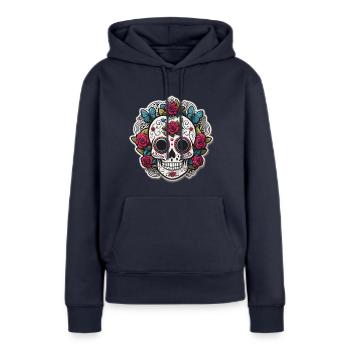 Crâne de sucre - Sweat à capuche Premium bio Femme - bleu marine - Devant - Julia (174cm)