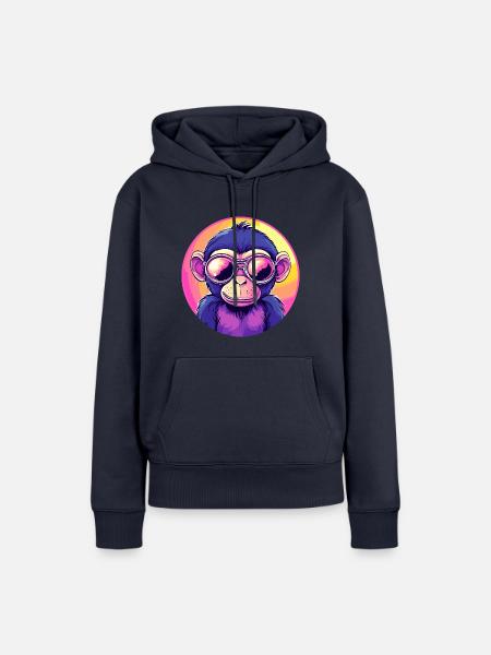 Neon Affe mit Sonnenbrille - Frauen Premium Bio Hoodie - Navy