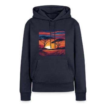 La steppe d’Afrique et les animaux - Sweat à capuche Premium bio Femme - bleu marine - Devant - Julia (174cm)