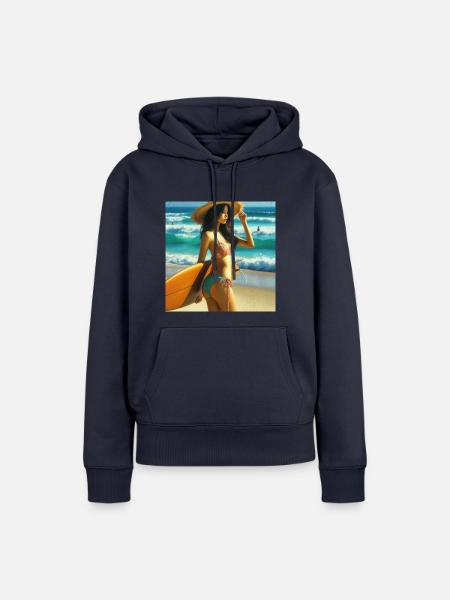 Surferin am Strand - Frauen Premium Bio Hoodie - Navy