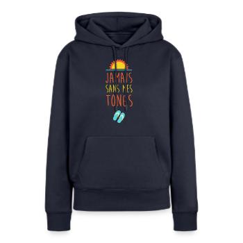 Jamais sans mes tongs - Sweat à capuche Premium bio Femme - bleu marine - Devant - Julia (174cm)