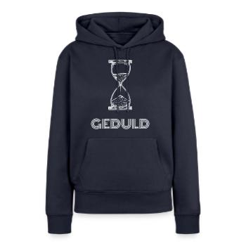 Sanduhr, Geduld ist eine Tugend - Frauen Premium Bio Hoodie - Navy - Vorne - Julia (174cm)