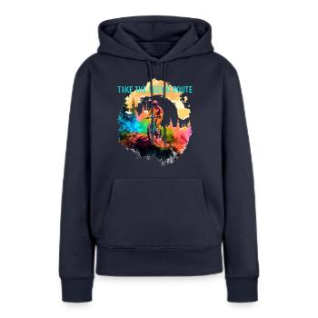 Mountainbike - Frauen Premium Bio Hoodie - Navy - Vorne - Julia (174cm)