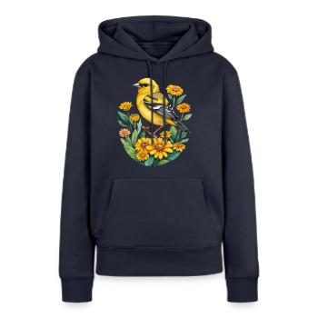 Pinson jaune - Sweat à capuche Premium bio Femme - bleu marine - Devant - Julia (174cm)