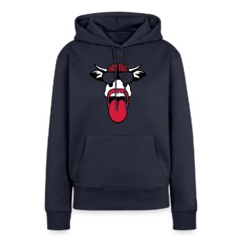 vache cervelle lunette langue tire cerveau - Sweat à capuche Premium bio Femme - bleu marine - Devant - Julia (174cm)