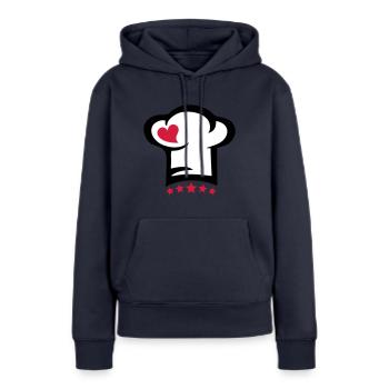 Cuisiner, coeur, chef, cuisine, toque, 5 étoiles - Sweat à capuche Premium bio Femme - bleu marine - Devant - Julia (174cm)