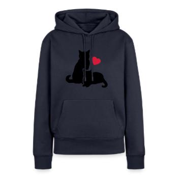 les chats mignons, amour de chat; cute cats, love cat - Sweat à capuche Premium bio Femme - bleu marine - Devant - Julia (174cm)