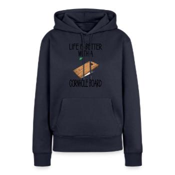 La vie est meilleure avec un sport tendance cornhole board - Sweat à capuche Premium bio Femme - bleu marine - Devant - Julia (174cm)