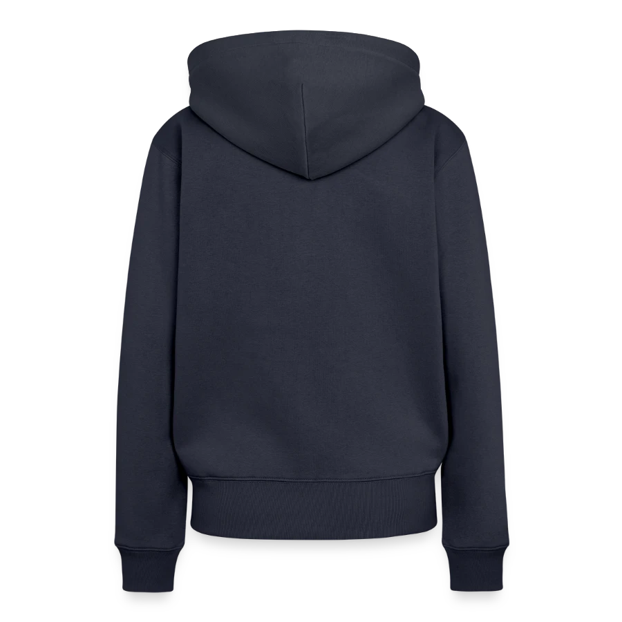 Mount Olympus badge on a women’s premium organic hoodie, navy, back