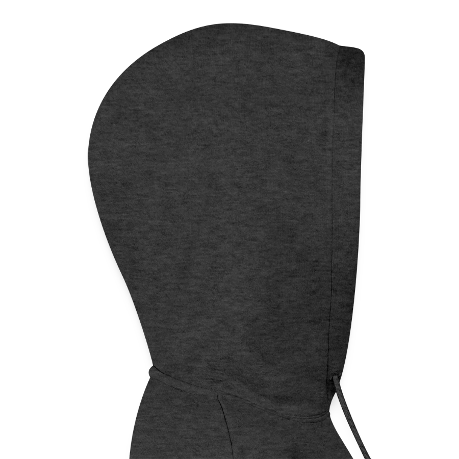Mount Olympus badge on a women’s premium organic hoodie, heather anthracite, hood right
