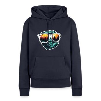 Sonnenbrille / Reflektion / Wald / Spiegelung - Frauen Premium Bio Hoodie - Navy - Vorne - Julia (174cm)