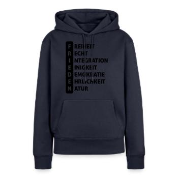 F R I E D E N - Frauen Premium Bio Hoodie - Navy - Vorne - Julia (174cm)