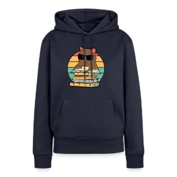 Katzenkaffee und Bücher lustig - Frauen Premium Bio Hoodie - Navy - Vorne - Julia (174cm)