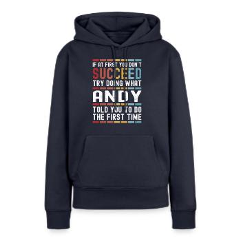 Andy Nom personnalisé drôle anniversaire Noël - Sweat à capuche Premium bio Femme - bleu marine - Devant - Julia (174cm)